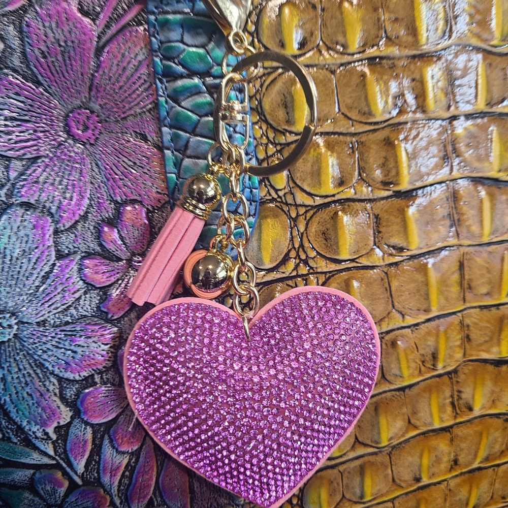 Pink, Red, or Black Heart Crystal Purse Charm Keychain Rhinestones Bling ✨️❤️🩷 - Picture 7 of 13
